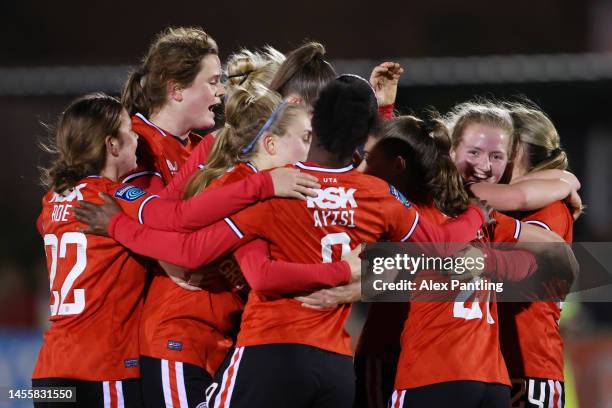 Taylor Bell of Charlton Athletic celebrates with team mates after scoring their side's second goal during the FA Women's Continental Tyres League Cup...
