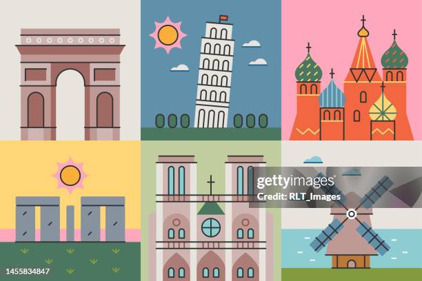 travel landmarks—brightline series - st basils cathedral stock illustrations