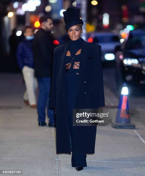 Janelle Monae arrives at "The Late Show with Stephen Colbert" on January 11, 2023 in New York City.