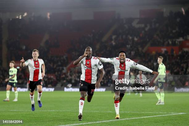 Moussa Djenepo of Southampton celebrates after scoring the team's second goal during the Carabao Cup Quarter Final match between Southampton v...