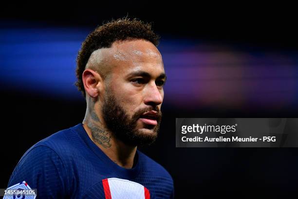 Neymar Jr of Paris Saint-Germain looks on during the Ligue 1 match between Paris Saint-Germain and Angers SCO at Parc des Princes on January 11, 2023...