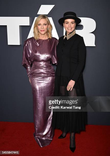 Cate Blanchett and Nina Hoss attend the UK Premiere of "TÁR" at Picturehouse Central on January 11, 2023 in London, England.