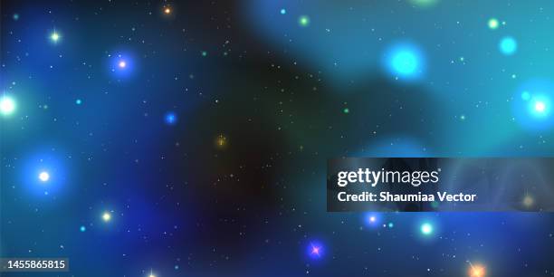 illustration of starry night scene galaxy space background. the universe consists of stars, black hole, nebula, spiral galaxy, milky way and planets - black hole event horizon stock illustrations