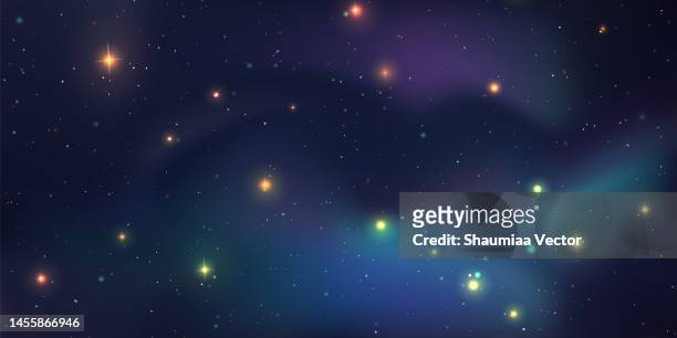 illustration of starry night scene galaxy space background. the universe consists of stars, black hole, nebula, spiral galaxy, milky way and planets - supernova stock illustrations