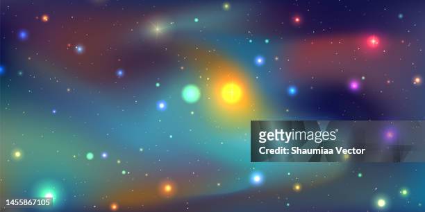 illustration of starry night scene galaxy space background. the universe consists of stars, black hole, nebula, spiral galaxy, milky way and planets - black hole event horizon stock illustrations