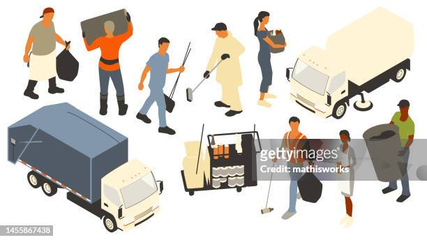 isometric cleaning people - mathisworks vehicles stock illustrations