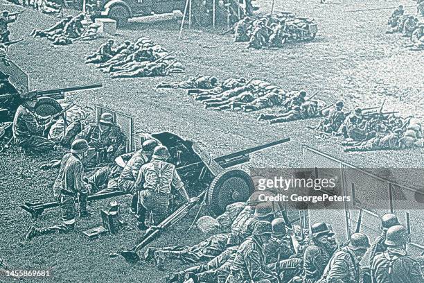 schlacht im zweiten weltkrieg mit deutschen soldaten - d day stock-grafiken, -clipart, -cartoons und -symbole