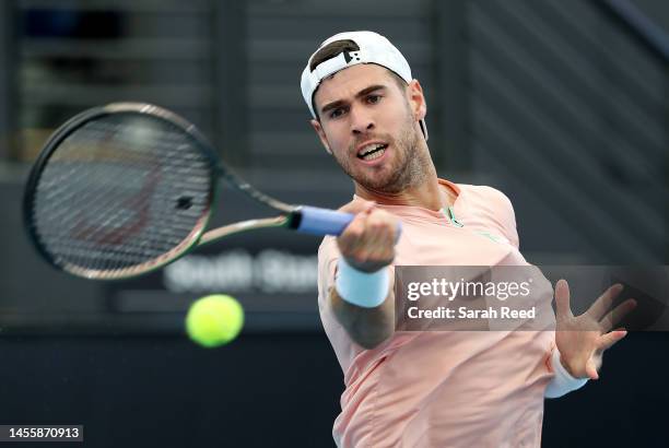 Karen Khachanov competes against Jack Draper of Great Britain during day four of the 2023 Adelaide International at Memorial Drive on January 12,...