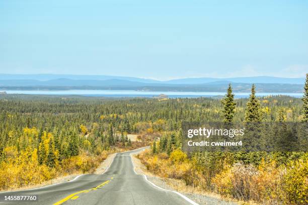 traveling across alaska in fall - denali highway stock pictures, royalty-free photos & images