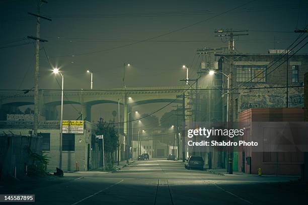 warehouse fog - city of los angeles night stock pictures, royalty-free photos & images