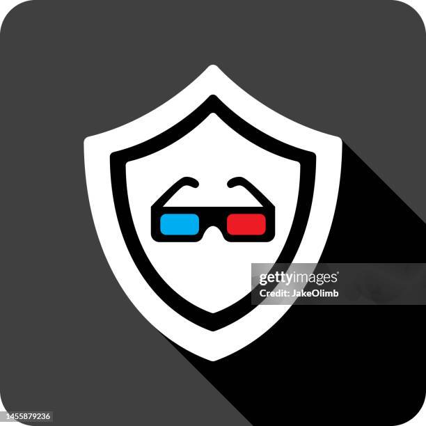 illustrations, cliparts, dessins animés et icônes de shield 3d glasses icon silhouette - lunettes 3d