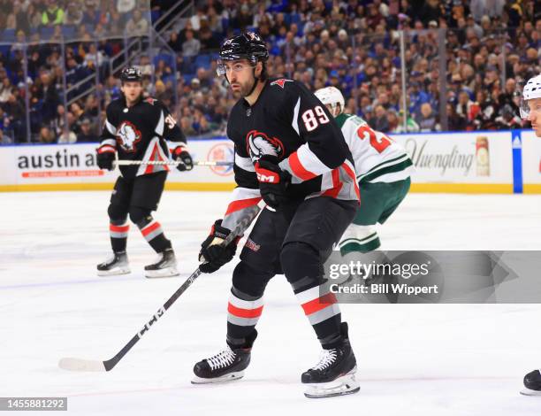 Alex Tuch of the Buffalo Sabres skates against the Minnesota Wild during an NHL game on January 7, 2023 at KeyBank Center in Buffalo, New York.