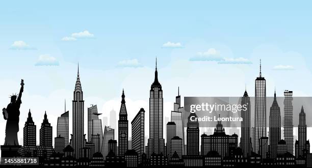 skyline von new york city (alle gebäude sind beweglich und komplett) - one world trade center stock-grafiken, -clipart, -cartoons und -symbole