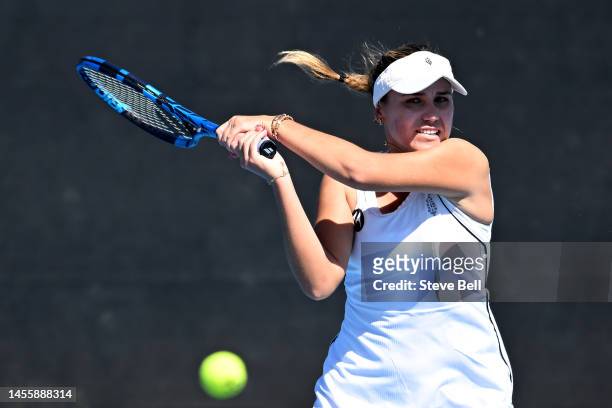 Sofia Kenin of USA competes against Anhelina Kalanin of Ukraine during day four of the 2023 Hobart International at Domain Tennis Centre on January...
