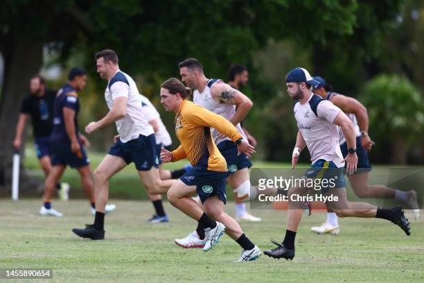 Players run during an Australian Wallabies training camp at Sanctuary Cove on January 12, 2023 in Gold Coast, Australia.