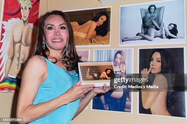 Model Himmel Reyes Lara poses for a photo during the press conference for Calendario Ejecutivo 2023 at Cabaretito on January 11, 2023 in Mexico City,...