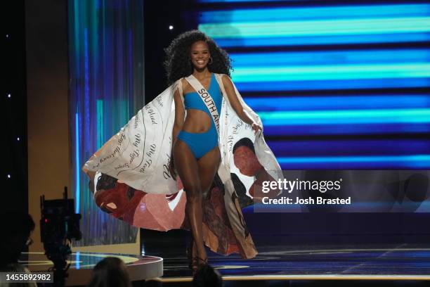 Miss South Africa, Ndavi Nokeri walks onstage during the 71st Miss Universe preliminary competition at New Orleans Morial Convention Center on...