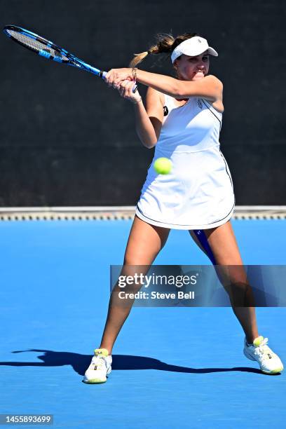 Sofia Kenin of USA competes against Anhelina Kalanin of Ukraine during day four of the 2023 Hobart International at Domain Tennis Centre on January...