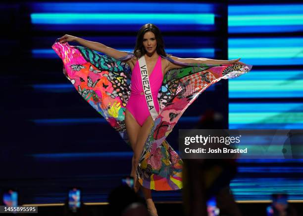 Miss Venezuela, Amanda Dudamel walks onstage during the 71st Miss Universe preliminary competition at New Orleans Morial Convention Center on January...