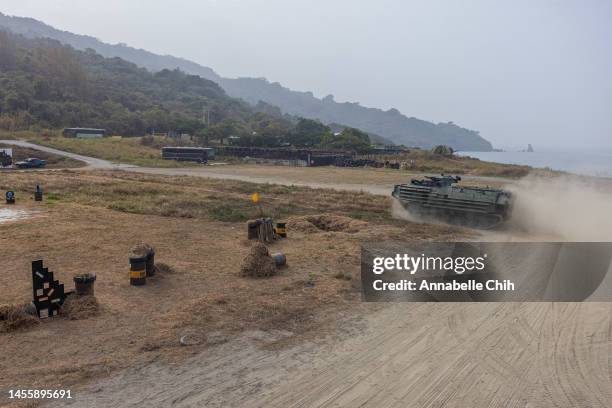 Taiwan's armed forces hold two days of routine drills to show combat readiness ahead of Lunar New Year holidays at a military base on January 12,...