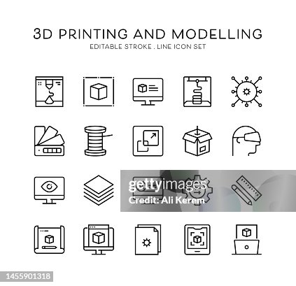Printing, Modeling, 3D Printer, Scanner, Programming Icons Printing, Modeling, 3D Printer, Scanner, Programming Icons
