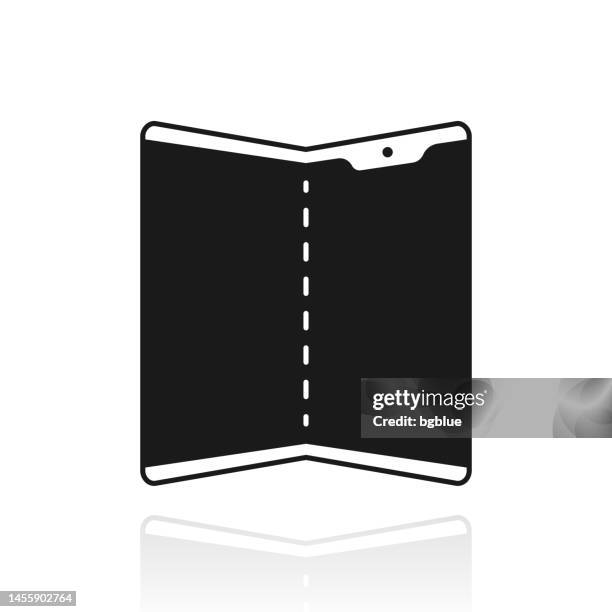 foldable mobile phone. icon with reflection on white background - phone symmetry stock illustrations