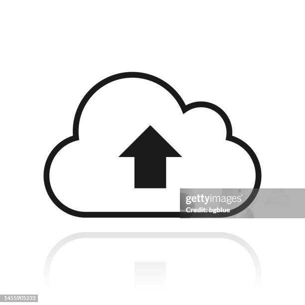 cloud upload. icon with reflection on white background - white cloud transparent stock illustrations