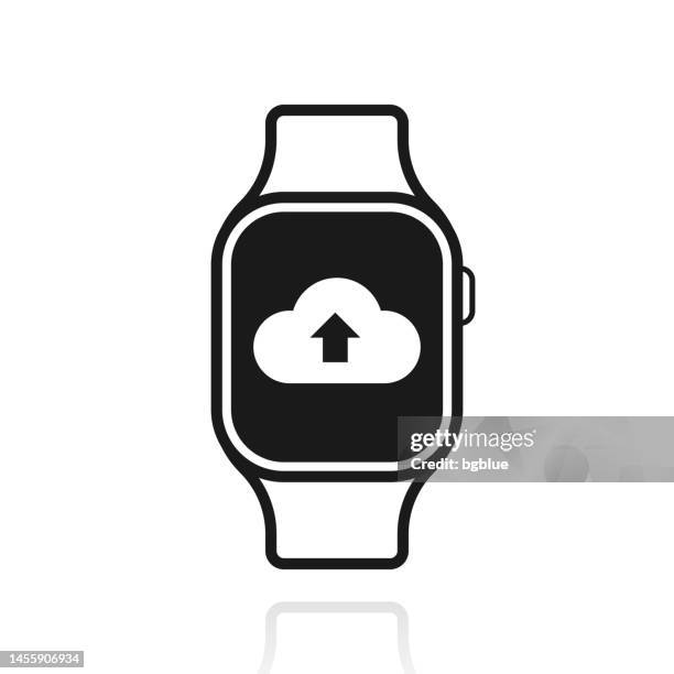 cloud upload from smartwatch. icon with reflection on white background - cloud transparent stock illustrations