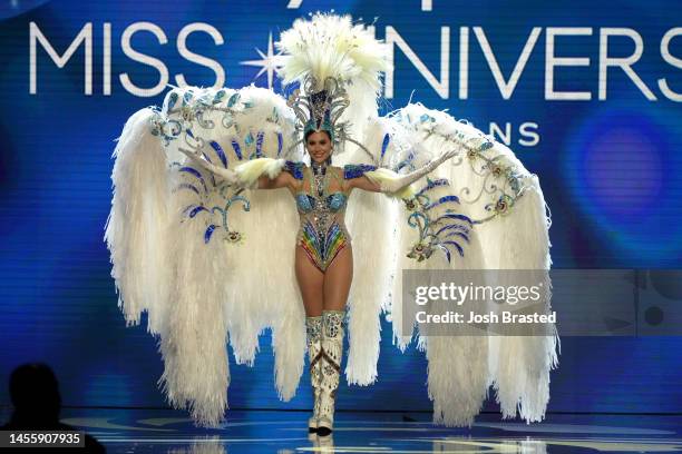 Miss Argentina, Barbara Cabrera walks onstage during the 71st Miss Universe Competition National Costume show at New Orleans Morial Convention Center...