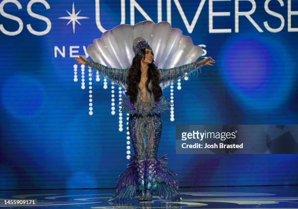 Miss Brazil, Mia Mamede walks onstage during the 71st Miss Universe Competition National Costume show at New Orleans Morial Convention Center on...
