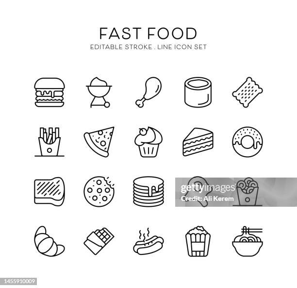 fast food, hamburger, pizza, donut, french fries icons - onion ring 幅插畫檔、美工圖案、卡通及圖標