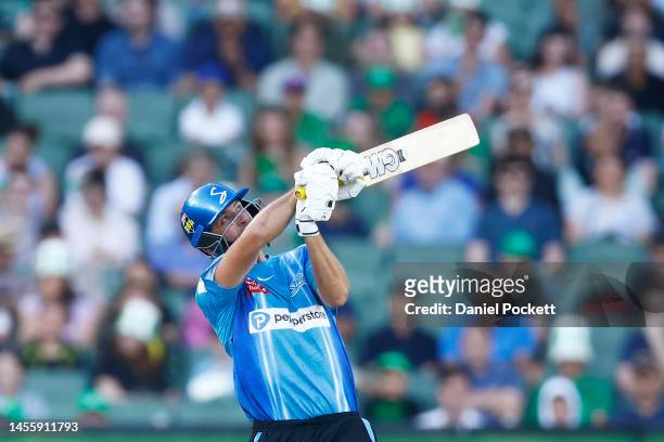 Matt Short of the Strikers bats during the Men's Big Bash League match between the Melbourne Stars and the Adelaide Strikers at Melbourne Cricket...