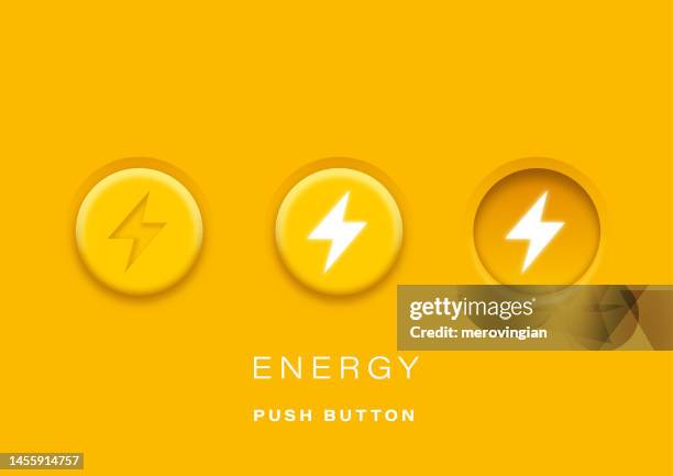 illustrations, cliparts, dessins animés et icônes de icône électrique éclair. conception circulaire de boutons d’électricité neumorphe, de foudre, d’explosion ou de danger - commutateur