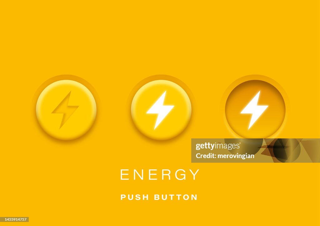 Lightning electric icon. Circular neumorphic electricity, lightning, exploding or danger button design