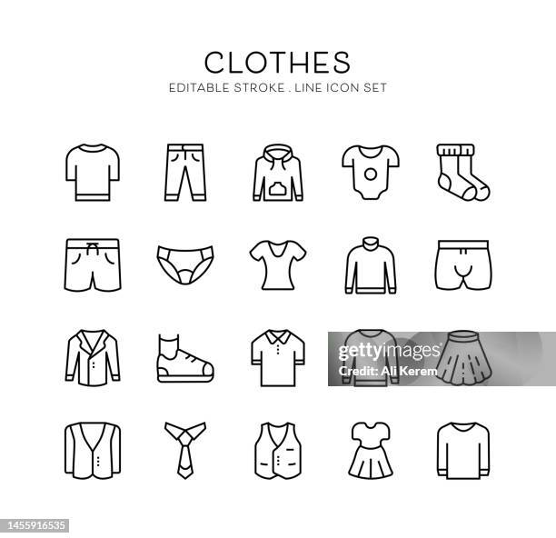 clothes, pant, dress, shirt, t-shirt, shoes icons - clothesline stock illustrations