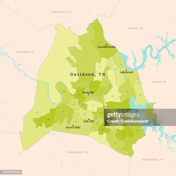 tn davidson county vector map green - nashville map stock illustrations