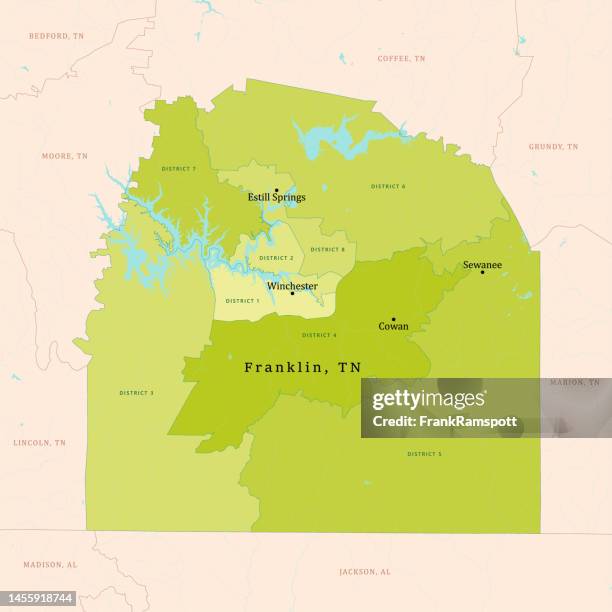 ilustrações de stock, clip art, desenhos animados e ícones de tn franklin county vector map green - sewanee