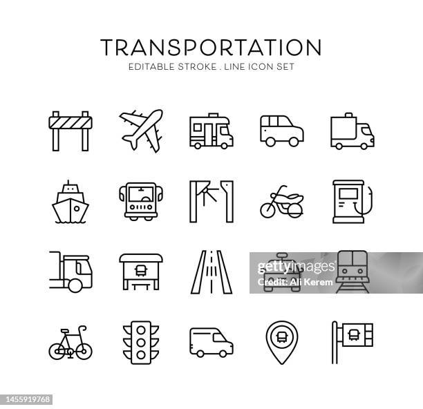 transportation, taxi, airplane, traffic lights, truck, roadwork icons - barrier icon stock illustrations