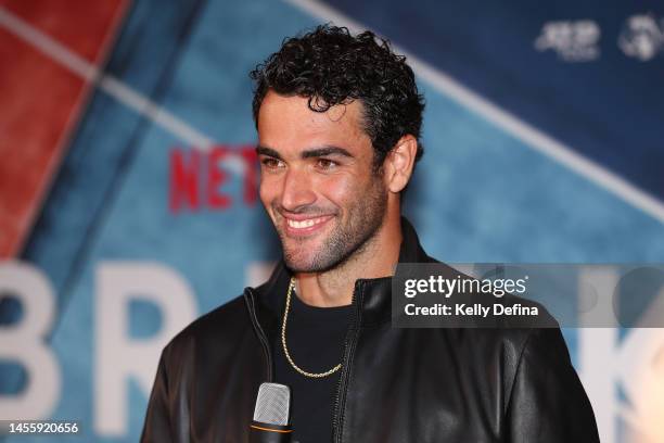 Matteo Berrettini arrives to the Netflix Break Point event ahead of the 2023 Australian Open at Melbourne Park on January 12, 2023 in Melbourne,...