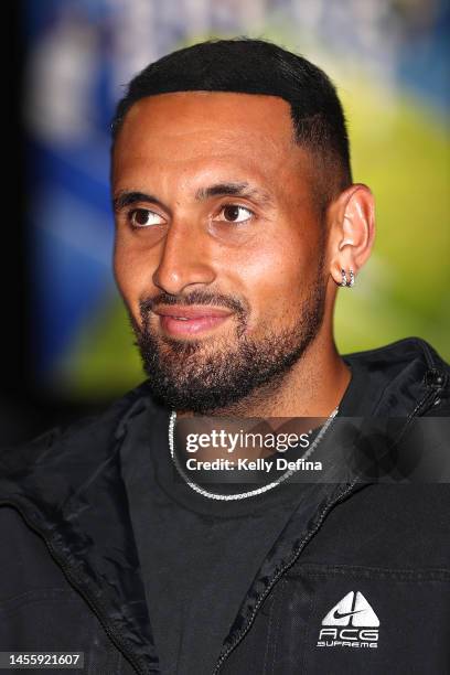 Nick Kyrgios attends to the Netflix Break Point event ahead of the 2023 Australian Open at Melbourne Park on January 12, 2023 in Melbourne, Australia.