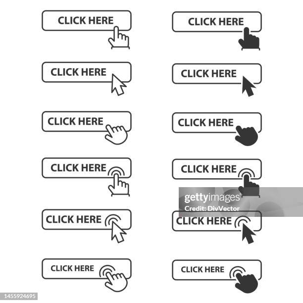 click here web button set - mouse pointer stock illustrations