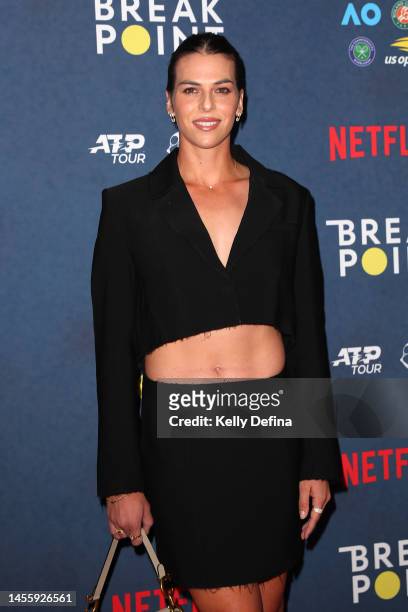 Ajla Tomljanovic of Australia arrives to the Netflix Break Point event ahead of the 2023 Australian Open at Melbourne Park on January 12, 2023 in...