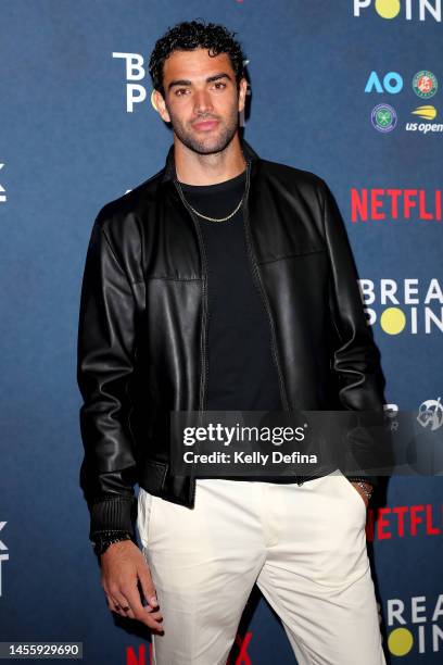Matteo Berrettini arrives to the Netflix Break Point event ahead of the 2023 Australian Open at Melbourne Park on January 12, 2023 in Melbourne,...