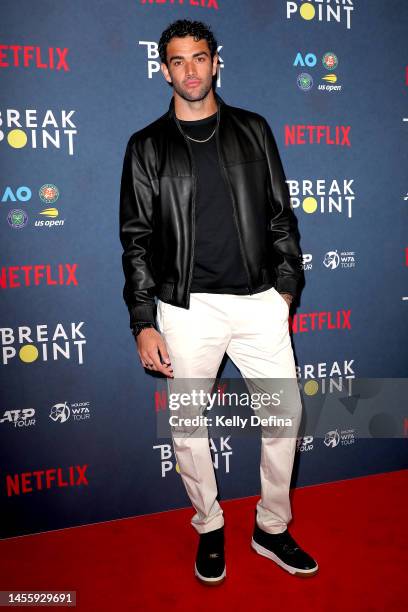 Matteo Berrettini arrives to the Netflix Break Point event ahead of the 2023 Australian Open at Melbourne Park on January 12, 2023 in Melbourne,...