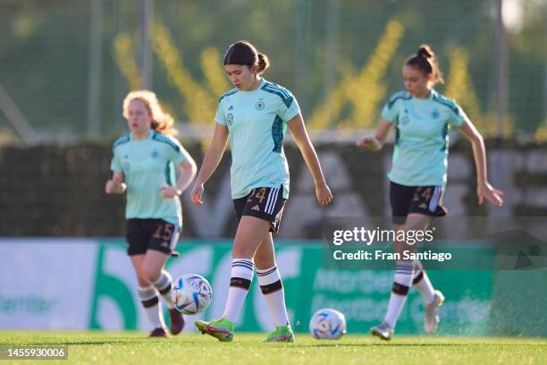 Players of Germany warm up prior to an International Friendly match between Spain U17 and Germany U17 at Marbella Football Center on January 12, 2023...