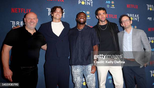 Paul Martin, Break Point Executive Producer, Taylor Fritz, Frances Tiafoe, Matteo Berrettini and Gabe Spitzer, Director of Documentary Series arrives...