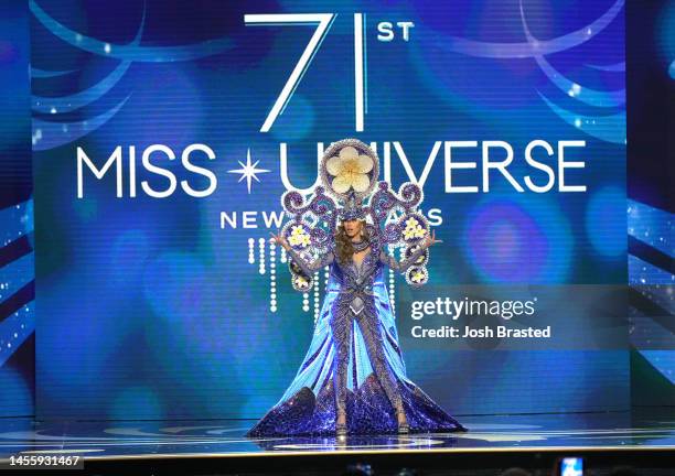 Miss Nicaragua, Norma Huembes walks onstage during the 71st Miss Universe Competition National Costume show at New Orleans Morial Convention Center...