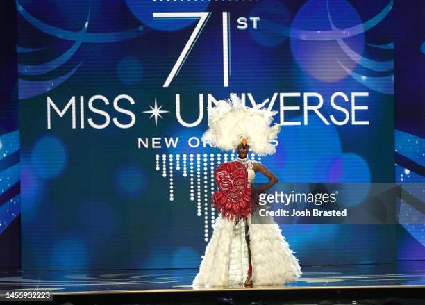 Miss Nigeria, Hannah Iribhogbe walks onstage during the 71st Miss Universe Competition National Costume show at New Orleans Morial Convention Center...