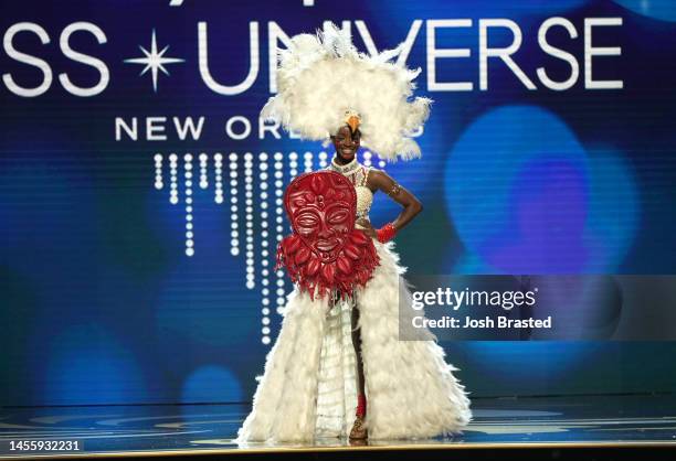 Miss Nigeria, Hannah Iribhogbe walks onstage during the 71st Miss Universe Competition National Costume show at New Orleans Morial Convention Center...