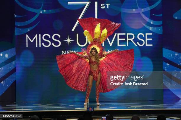 Miss Peru, Alessia Rovegno walks onstage during the 71st Miss Universe Competition National Costume show at New Orleans Morial Convention Center on...